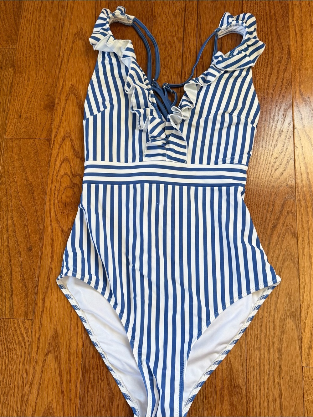 Vintage Inspired Blue and White Striped Women’s One Piece Swimsuit